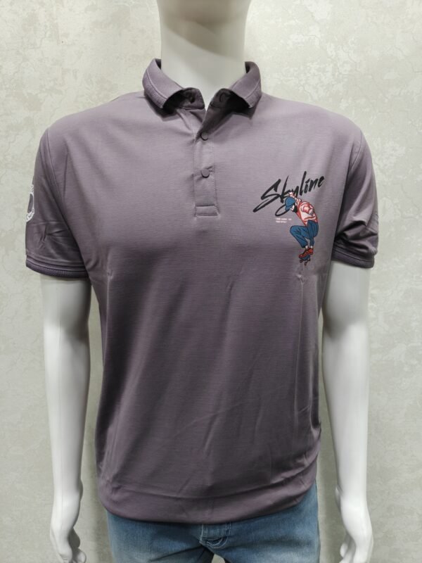 “Skyline Rider” Slate‑Grey Graphic Polo