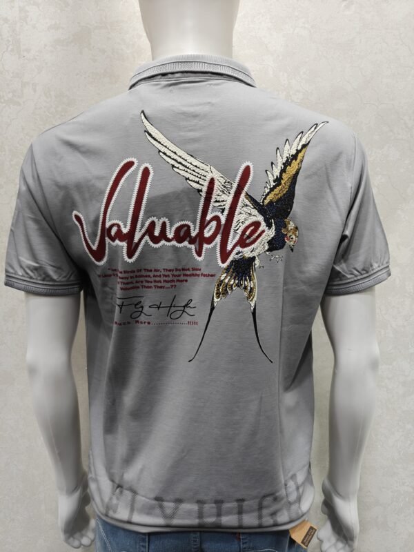 Ash‑Grey Embroidered Polo T‑Shirt 