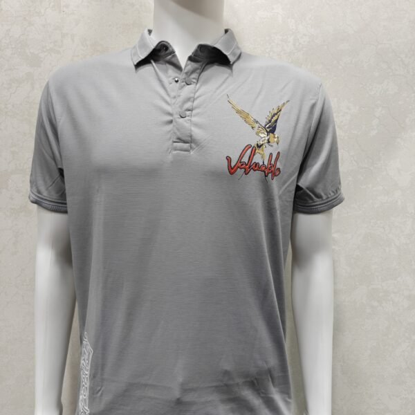 Ash‑Grey Embroidered Polo T‑Shirt 