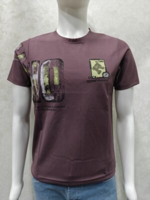 Maroon Half Round Neck T‑Shirt