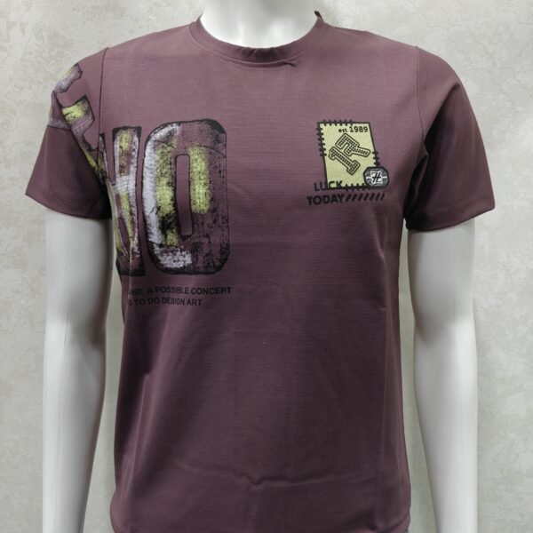 Maroon Half Round Neck T‑Shirt