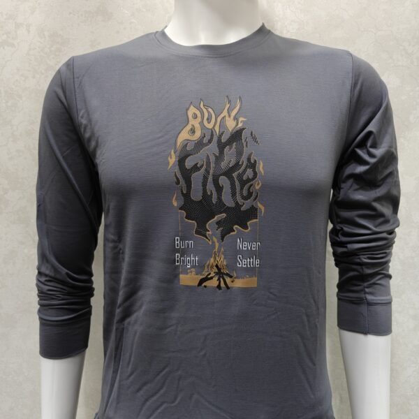  Bonfire Grey Full‑Sleeve Round Neck T‑Shirt